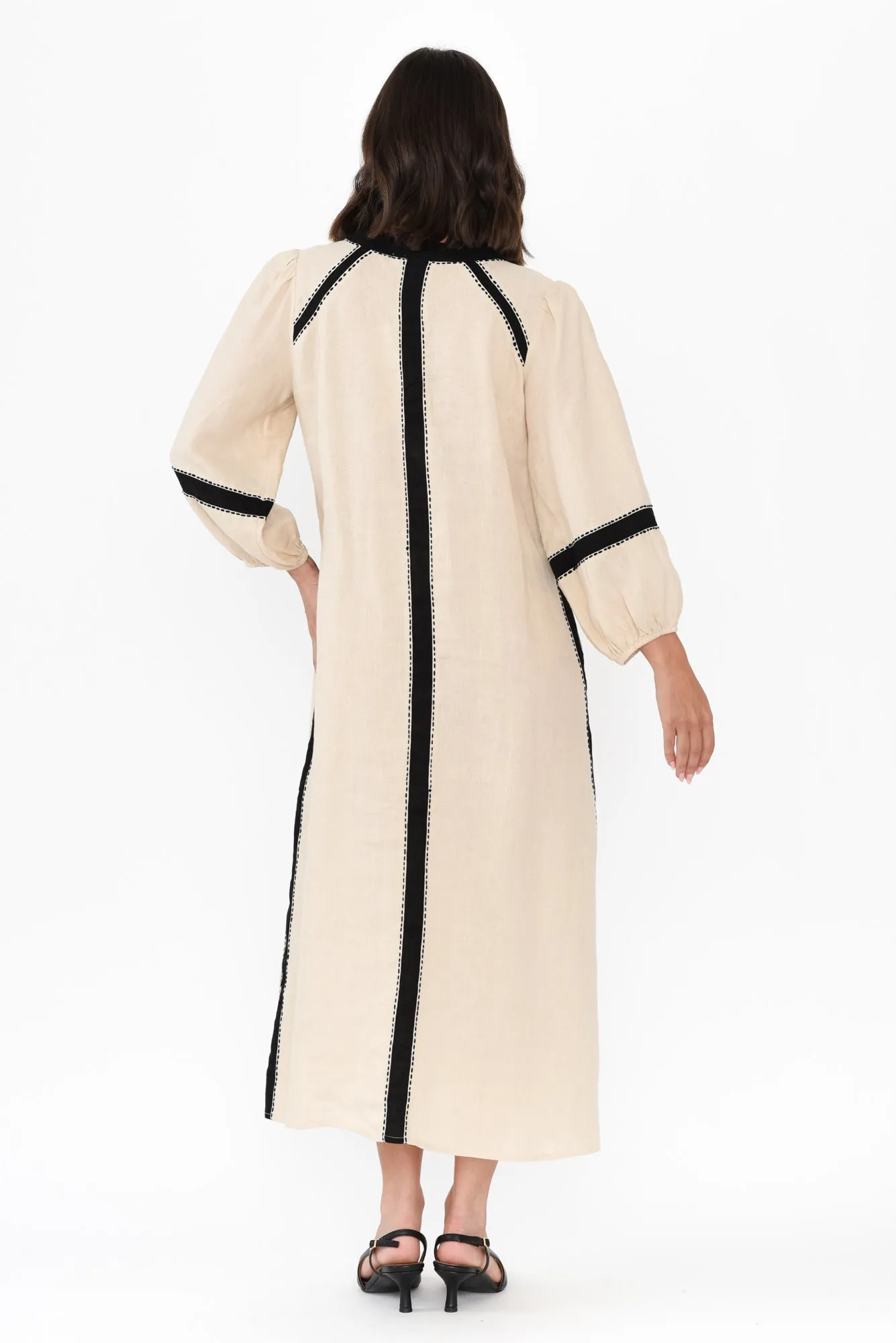 Carolina Cream Contrast Linen Tie Dress sold by Blue Bungalow product image thumbnail 4