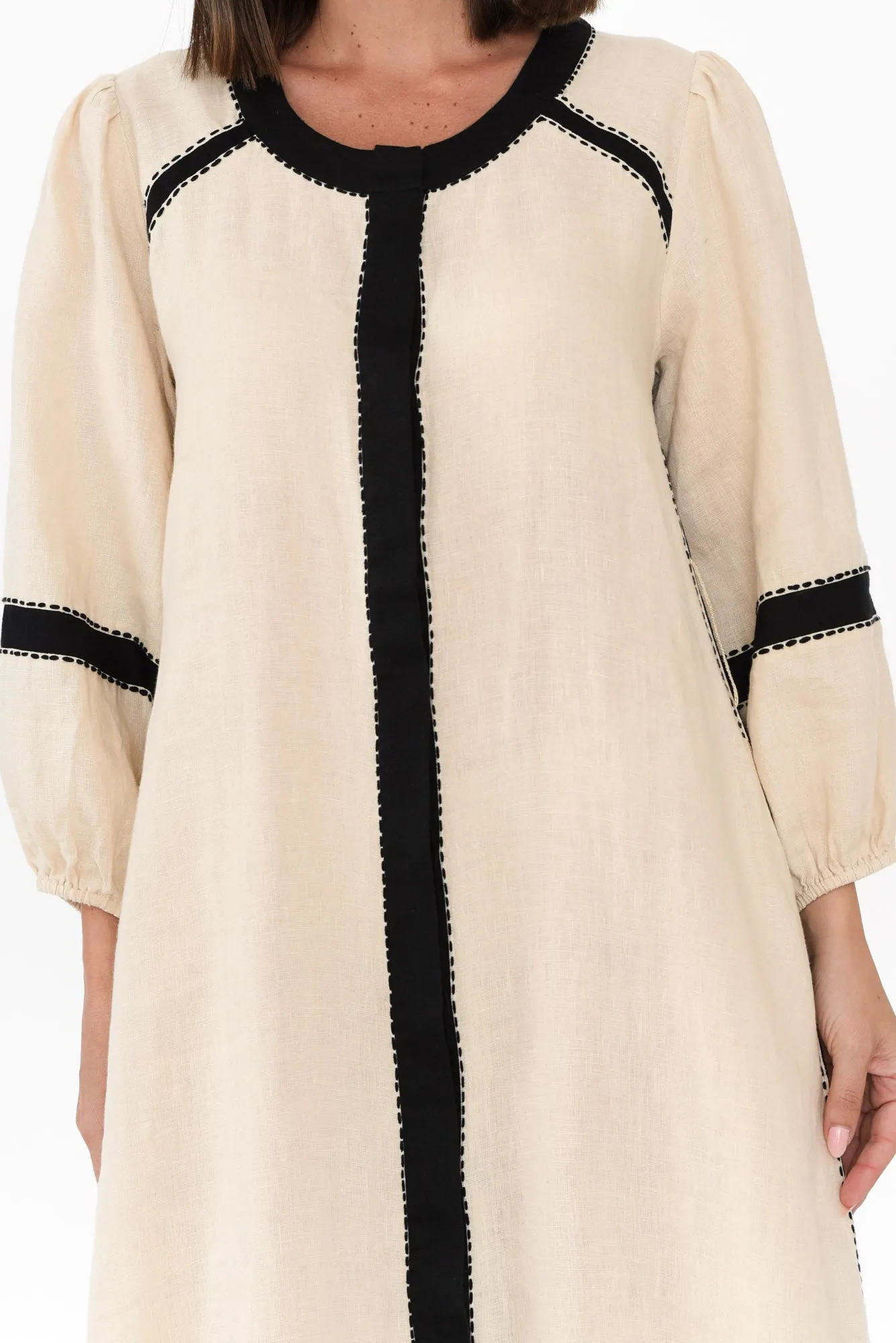 Carolina Cream Contrast Linen Tie Dress sold by Blue Bungalow product image thumbnail 5