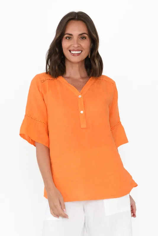 Gemma Orange Linen Button Top sold by Blue Bungalow