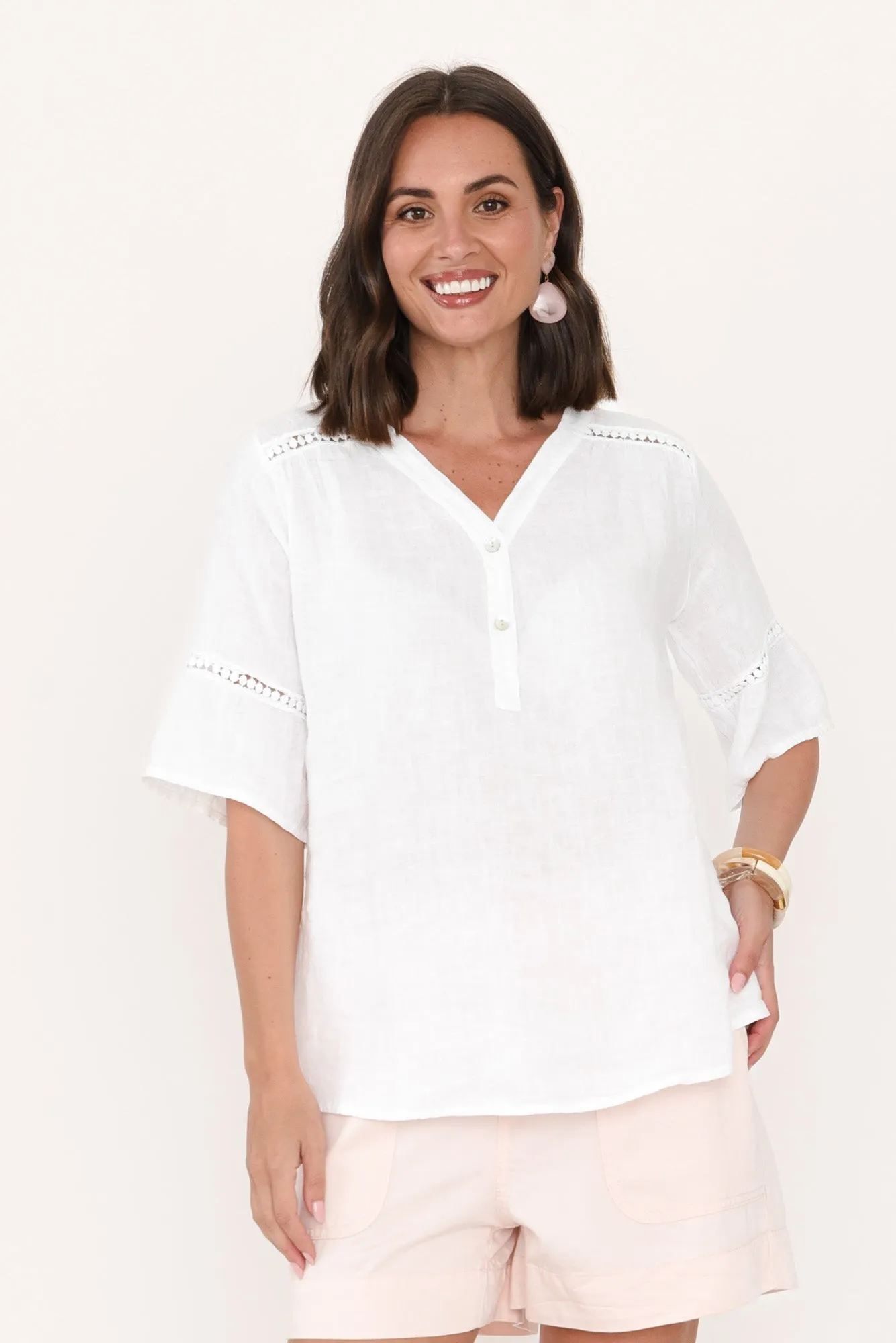 Gemma White Linen Button Top sold by Blue Bungalow