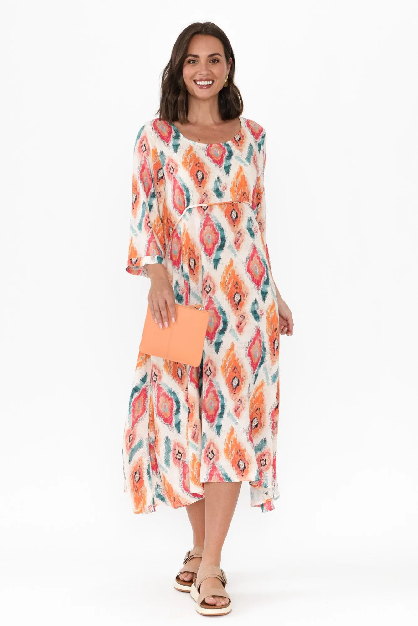 Teddy Orange Geo Sleeved Dress sold by Blue Bungalow