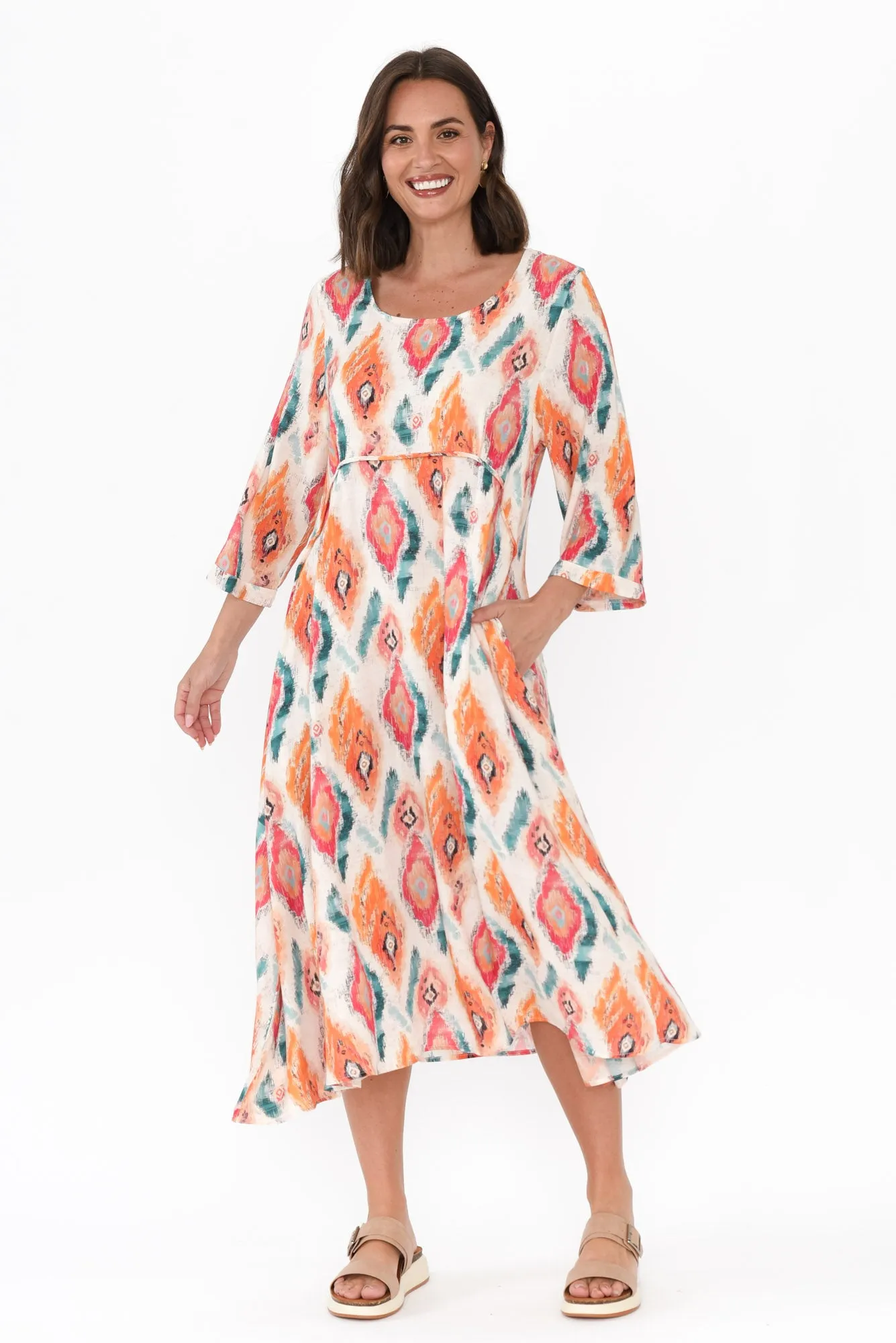 Teddy Orange Geo Sleeved Dress sold by Blue Bungalow product image thumbnail 2