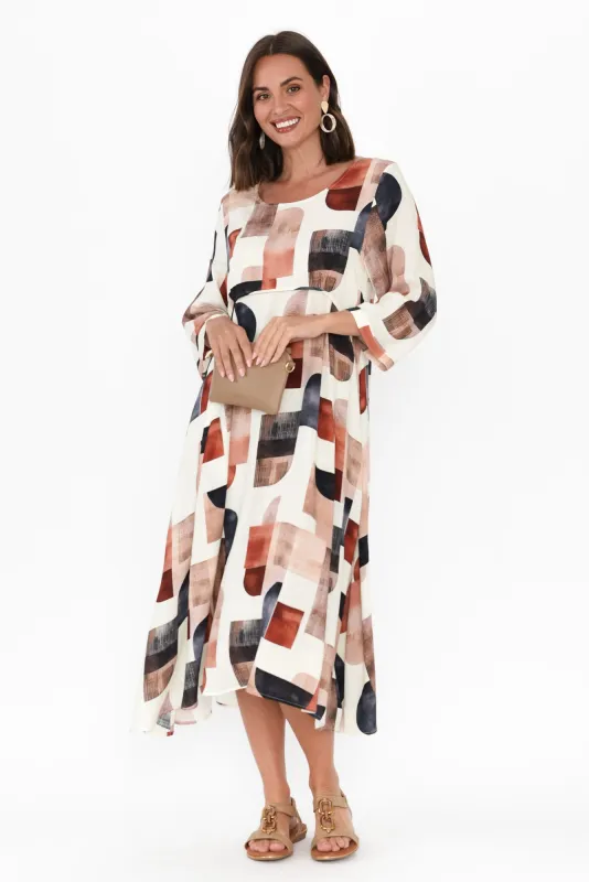 Teddy Beige Abstract Sleeved Dress sold by Blue Bungalow