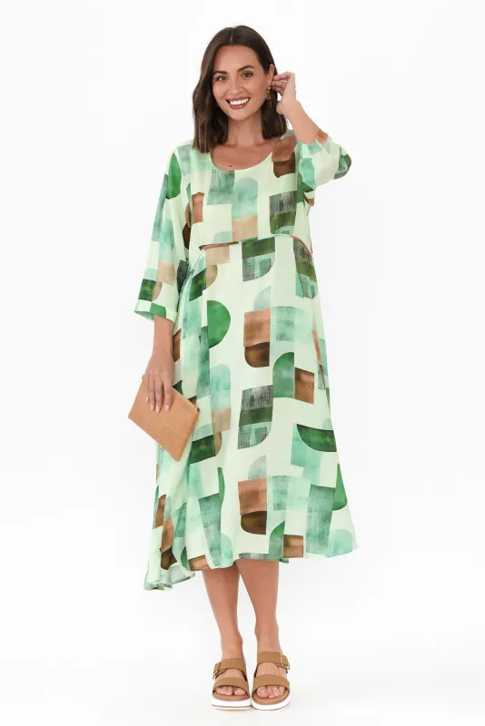 Teddy Green Abstract Sleeved Dress sold by Blue Bungalow