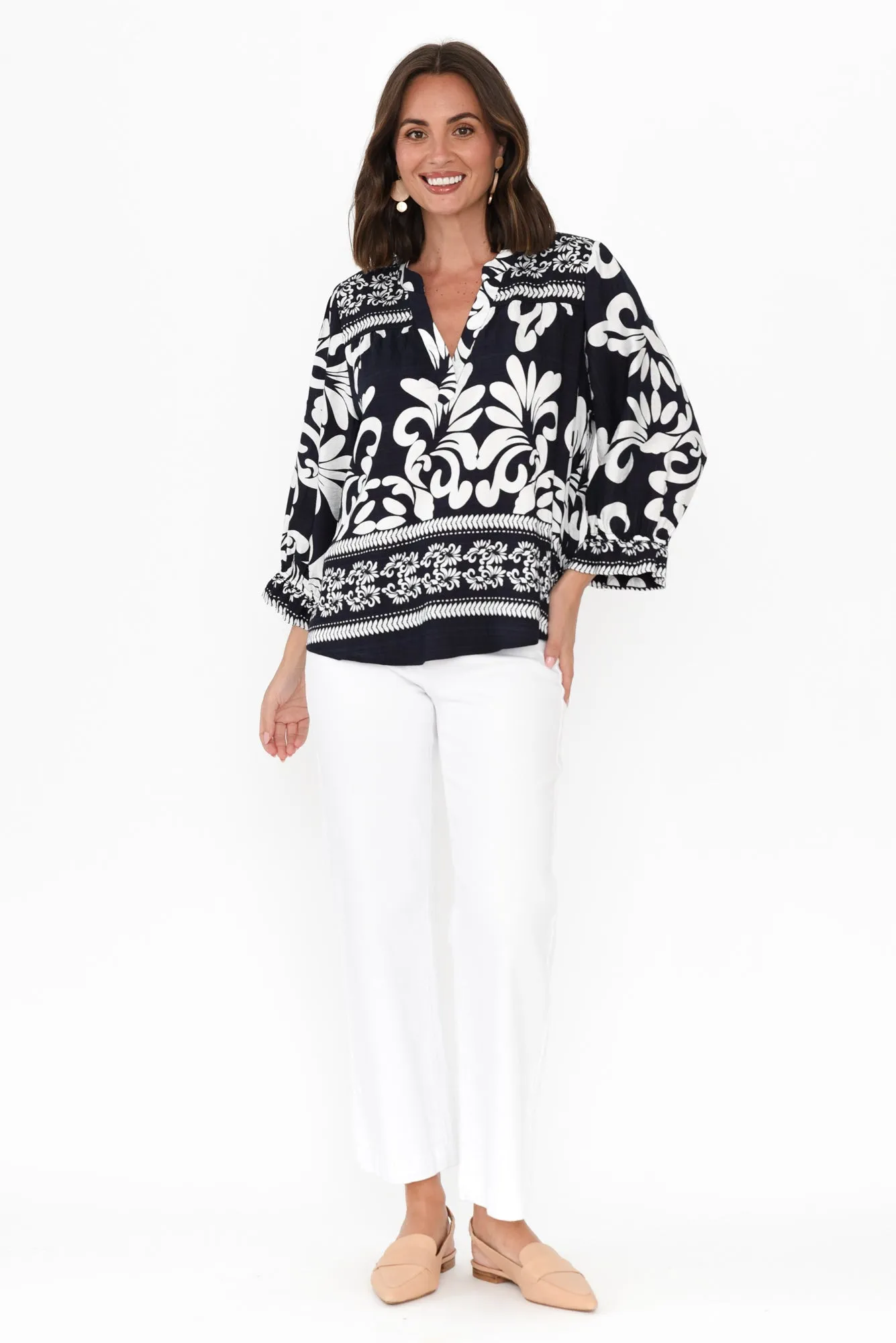 Shanice Navy Abstract Sleeved Top sold by Blue Bungalow product image thumbnail 2