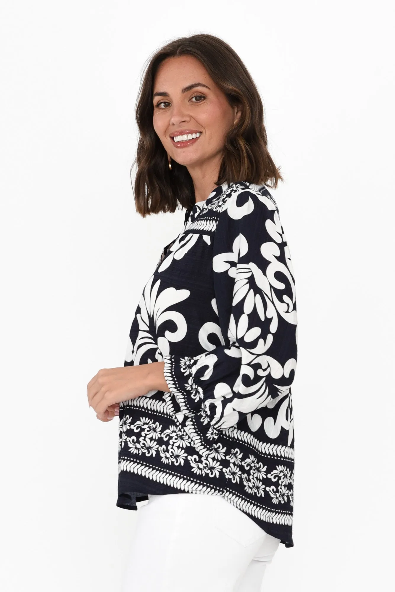 Shanice Navy Abstract Sleeved Top sold by Blue Bungalow product image thumbnail 3