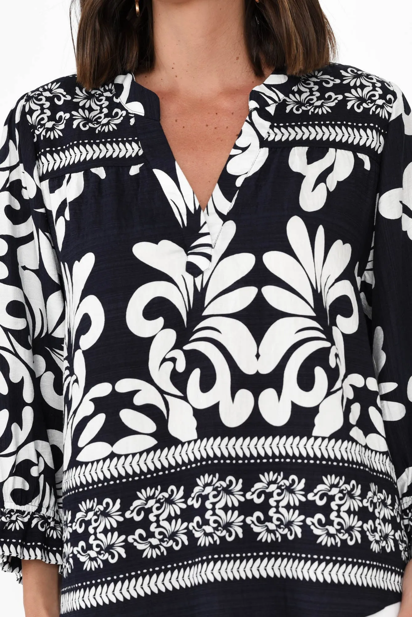 Shanice Navy Abstract Sleeved Top sold by Blue Bungalow product image thumbnail 5