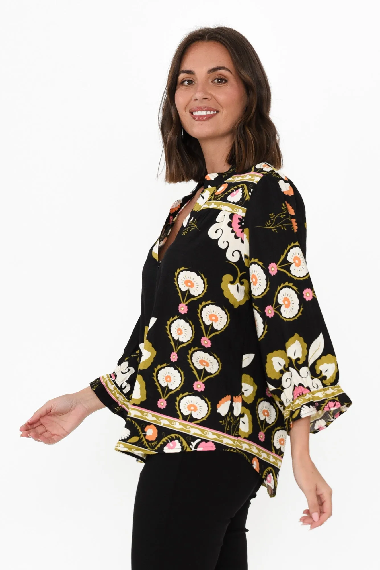 Shanice Black Floral Sleeved Top sold by Blue Bungalow product image thumbnail 3