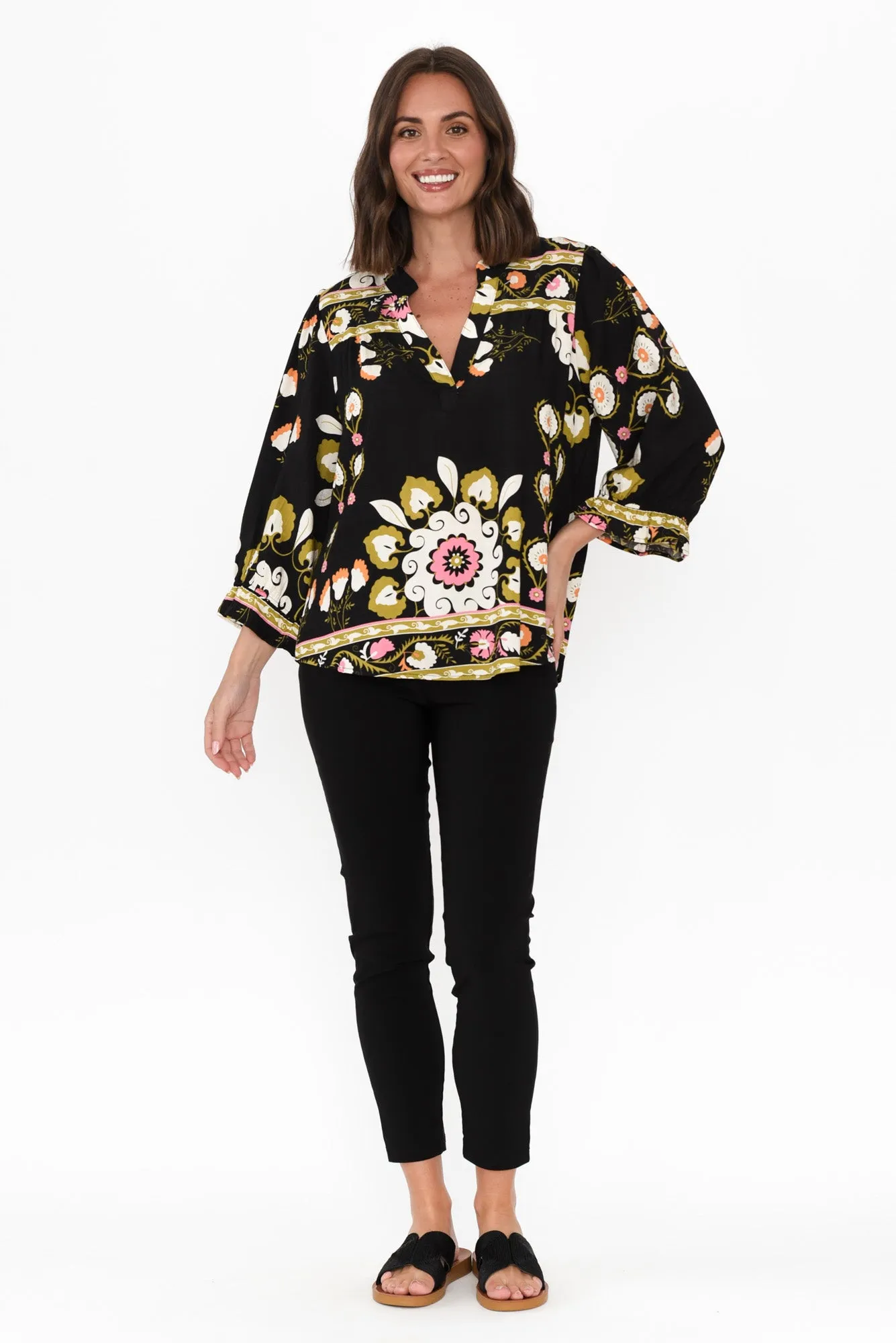 Shanice Black Floral Sleeved Top sold by Blue Bungalow product image thumbnail 2