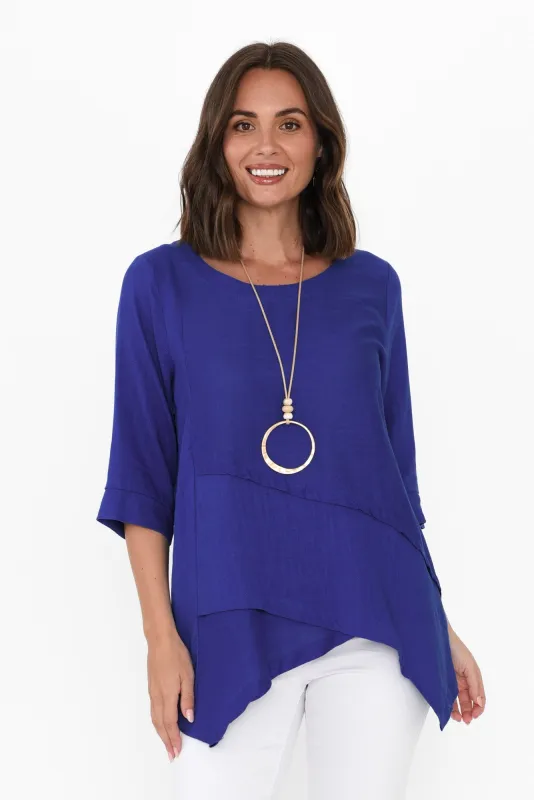Anya Cobalt Linen Cotton Top sold by Blue Bungalow