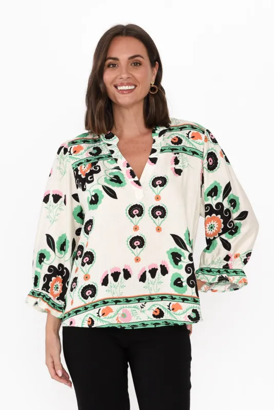 Shanice White Floral Sleeved Top sold by Blue Bungalow