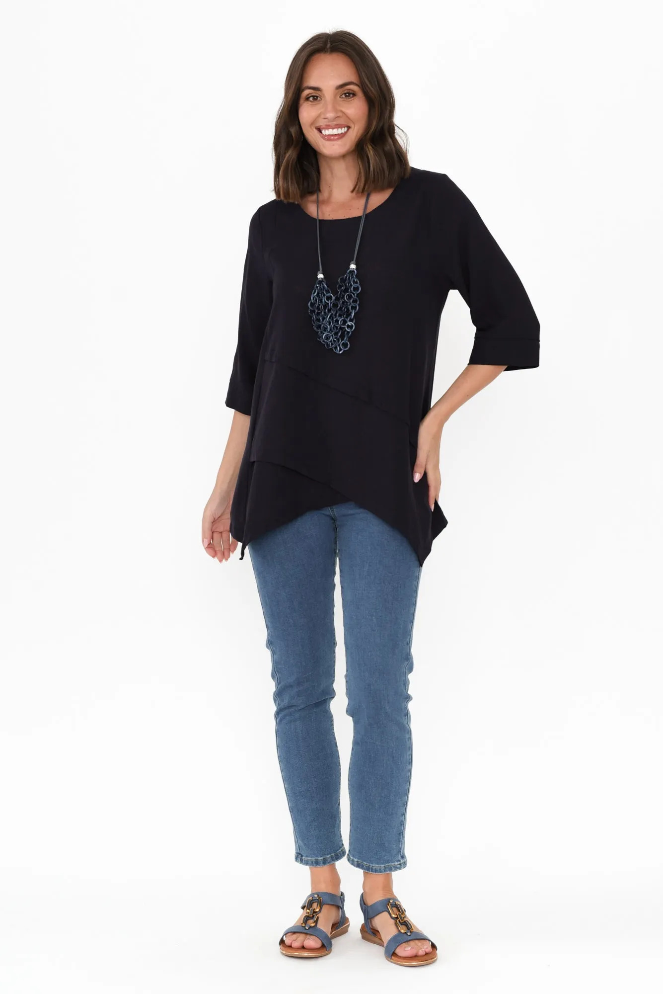 Anya Dark Blue Linen Cotton Top sold by Blue Bungalow product image thumbnail 2