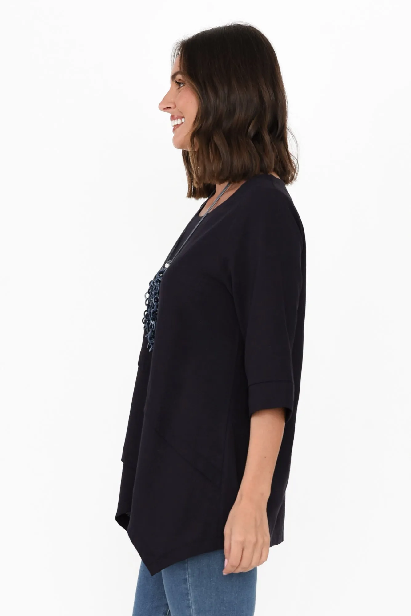 Anya Dark Blue Linen Cotton Top sold by Blue Bungalow product image thumbnail 3