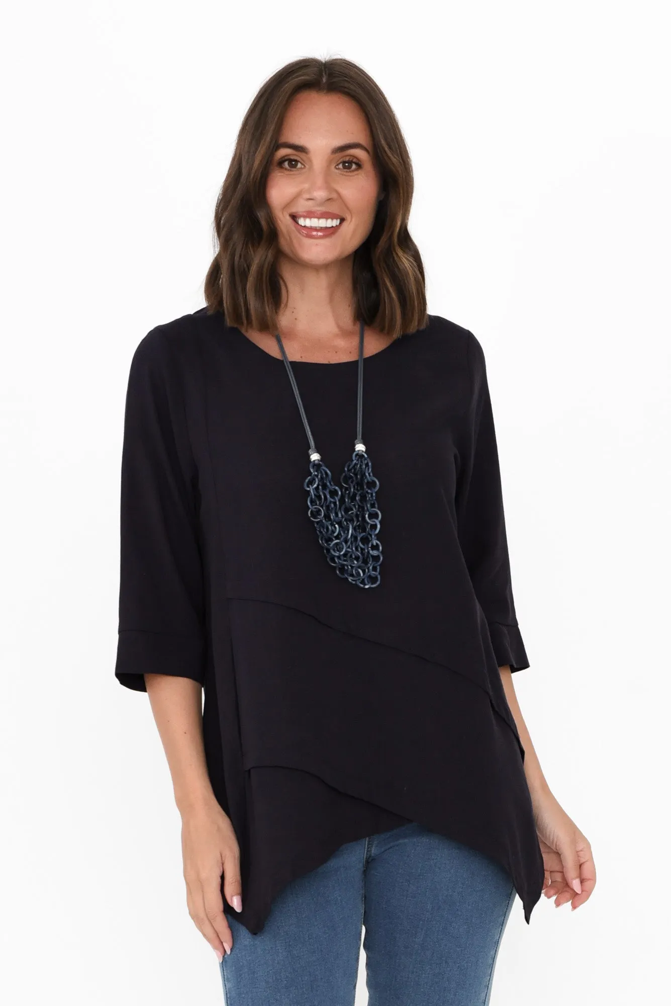 Anya Dark Blue Linen Cotton Top sold by Blue Bungalow