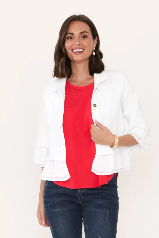 Dolores White Cotton Frill Jacket sold by Blue Bungalow