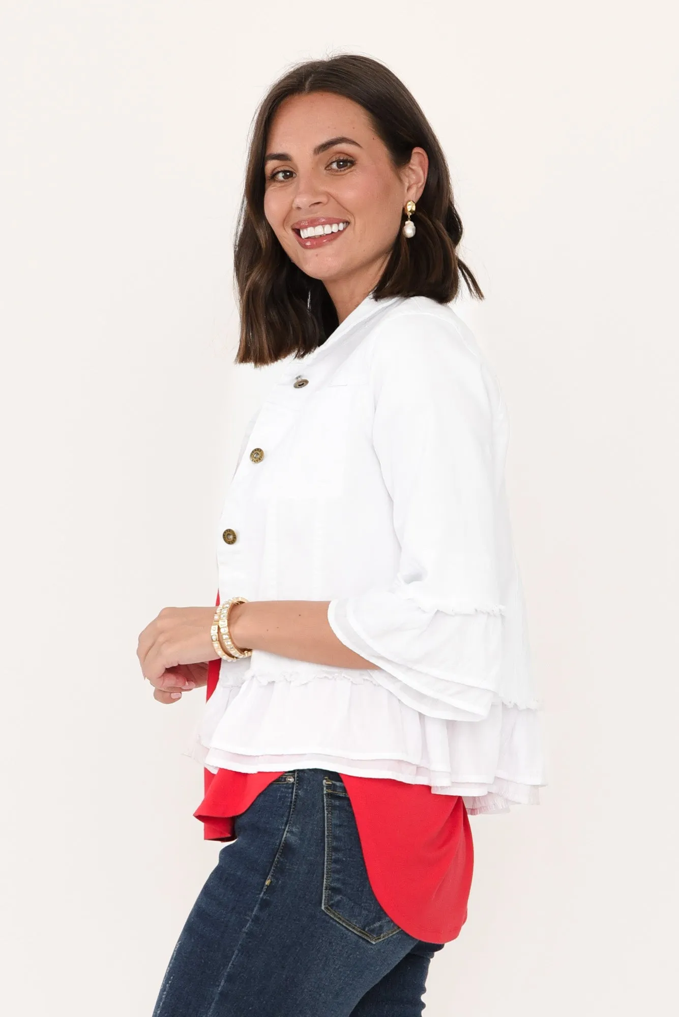 Dolores White Cotton Frill Jacket sold by Blue Bungalow product image thumbnail 3