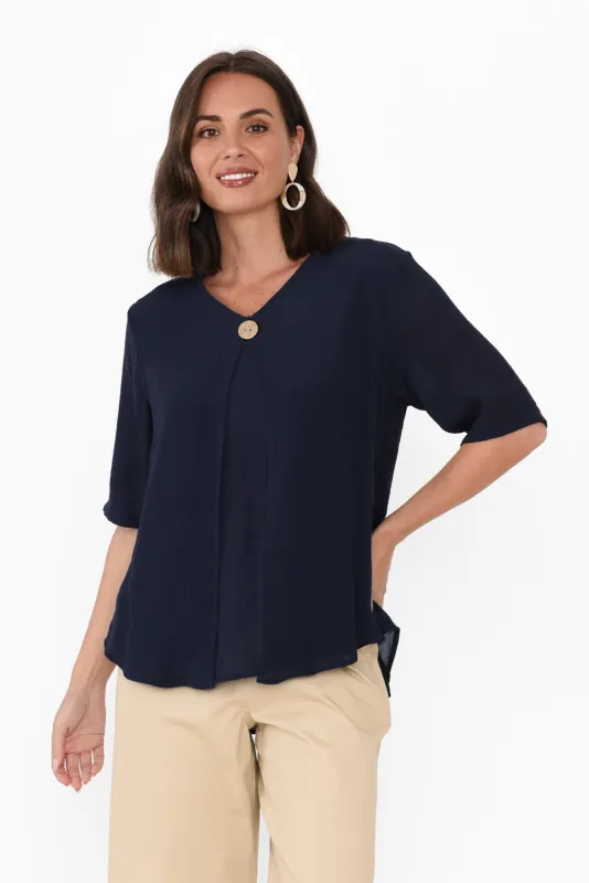 Yasmin Navy Layered Button Top sold by Blue Bungalow