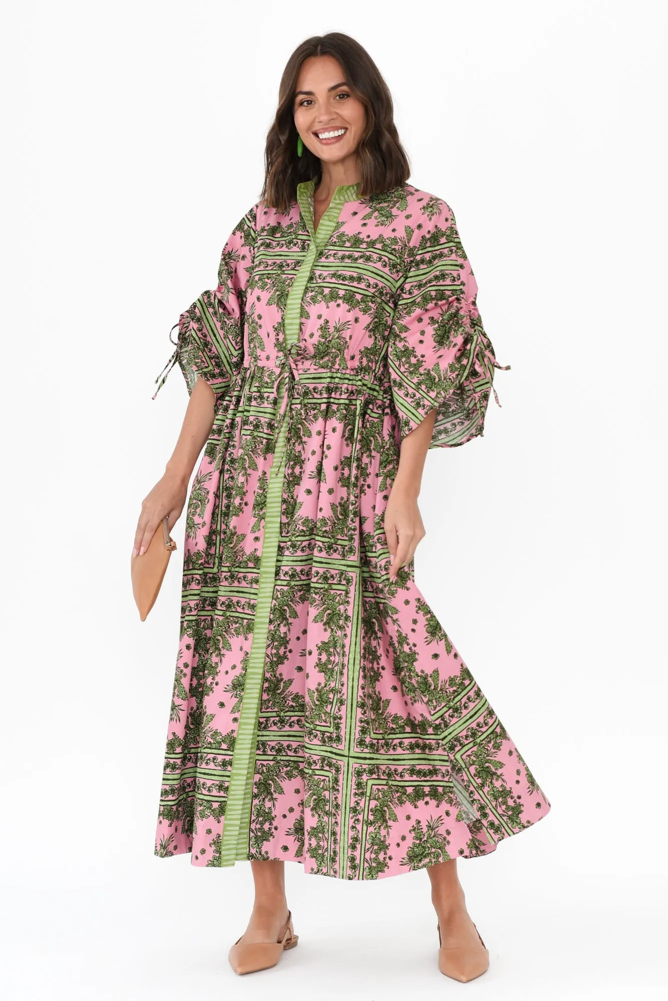 Dominica Pink Tile Cotton Poplin Dress sold by Blue Bungalow