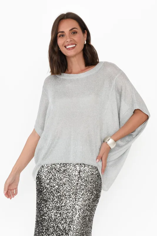 Corsica Silver Shimmer Cotton Knit Top sold by Blue Bungalow