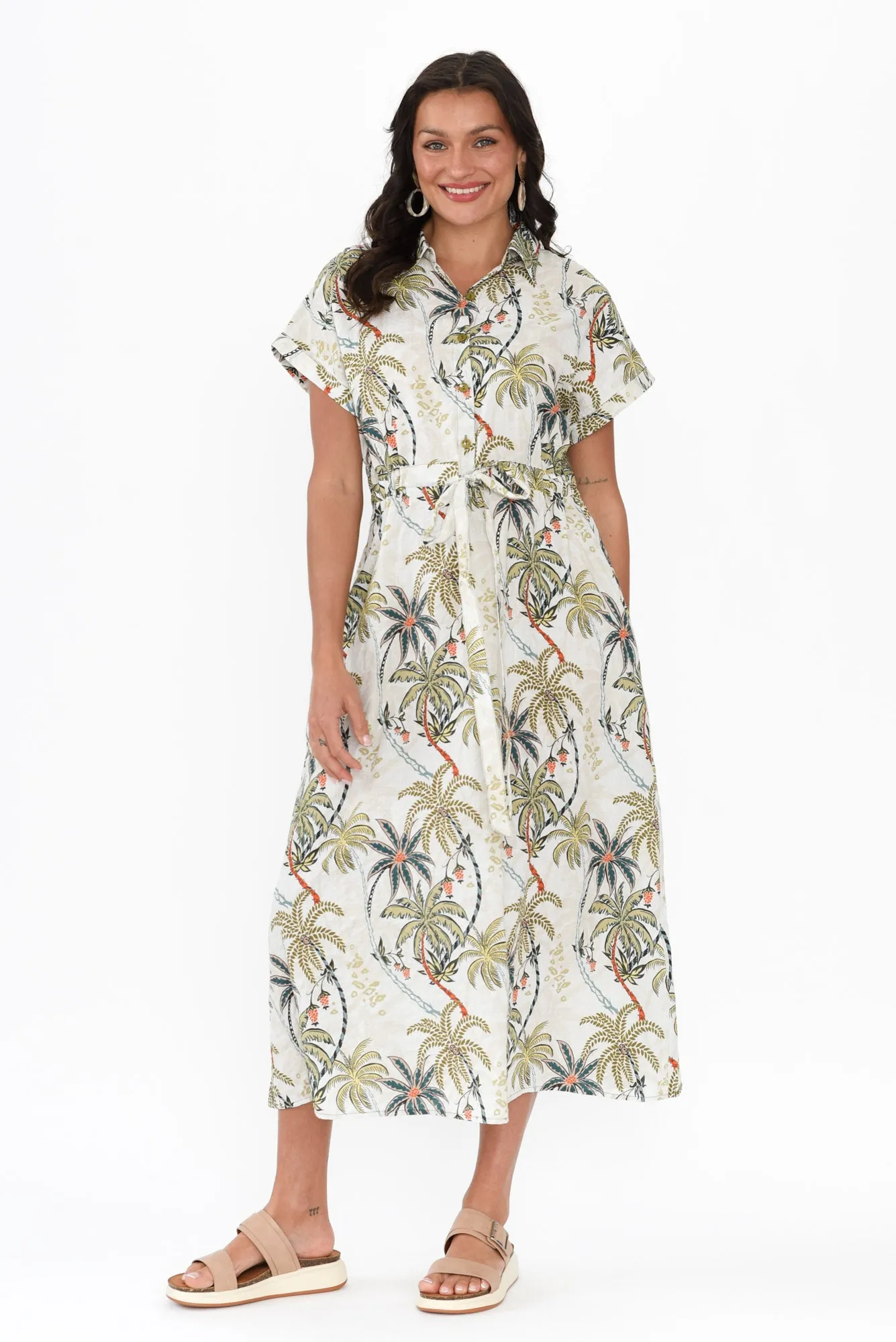 Jacqueline Khaki Palm Tie Dress sold by Blue Bungalow