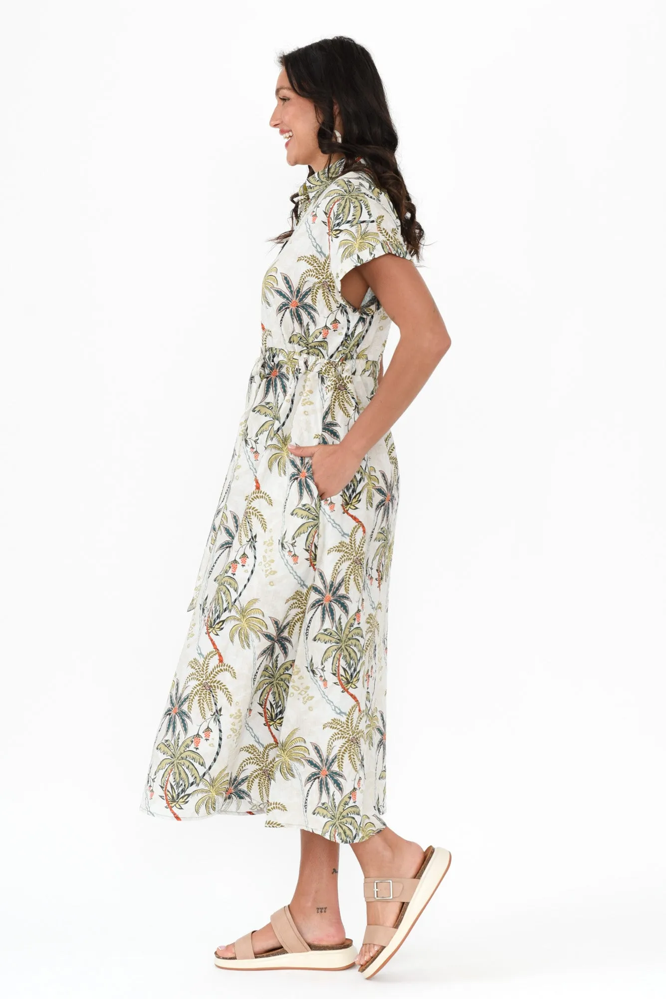 Jacqueline Khaki Palm Tie Dress sold by Blue Bungalow product image thumbnail 3