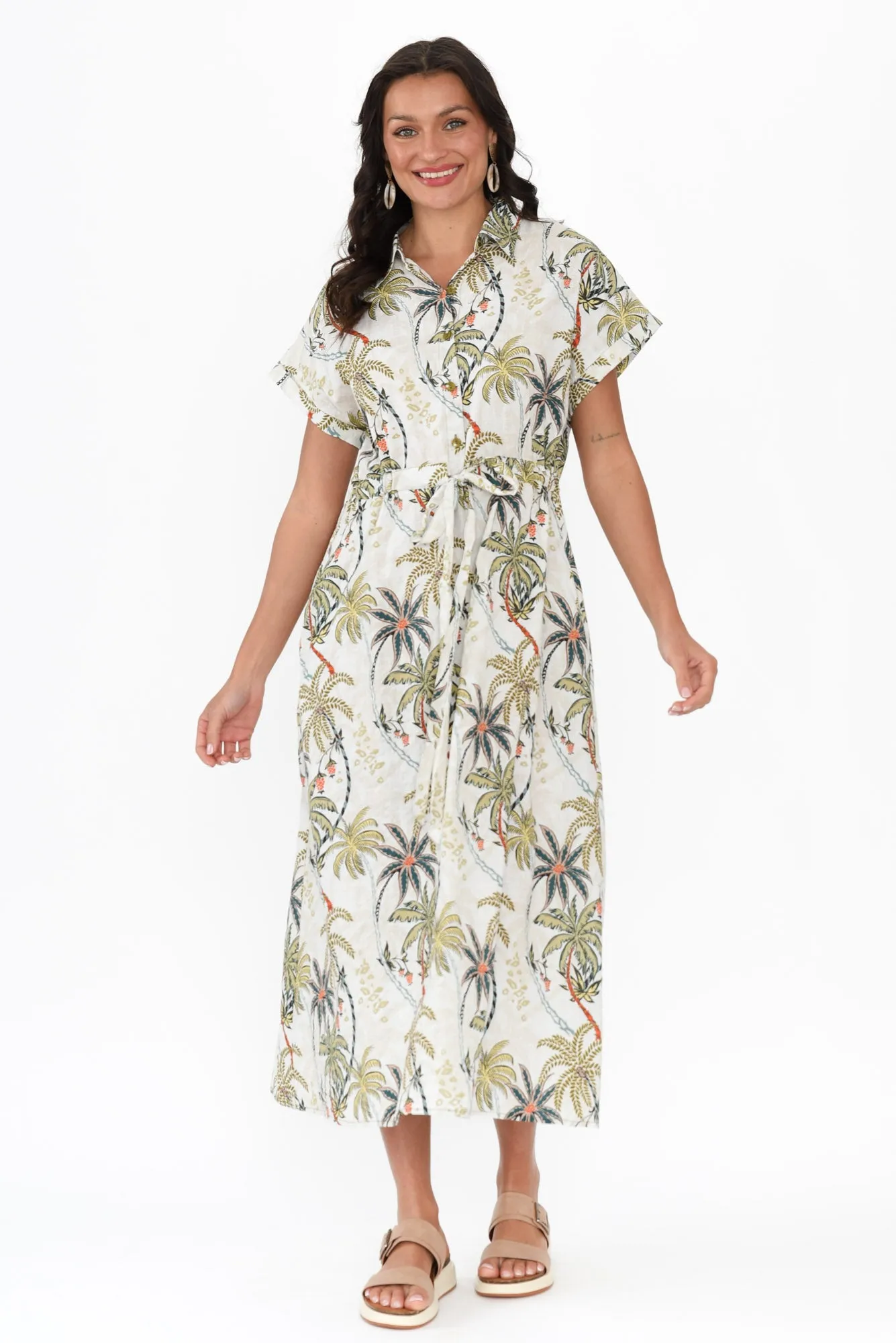 Jacqueline Khaki Palm Tie Dress sold by Blue Bungalow product image thumbnail 2