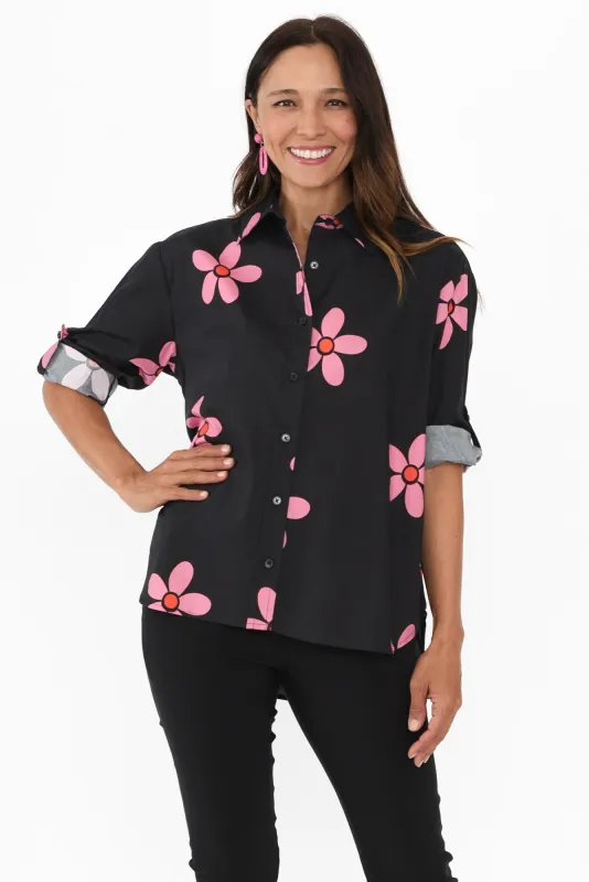 Kenisha Black Flower Cotton Shirt sold by Blue Bungalow
