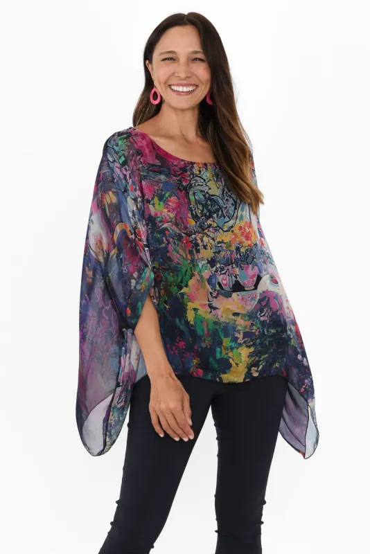 Paxos Blue Garden Silk Overlay Top sold by Blue Bungalow