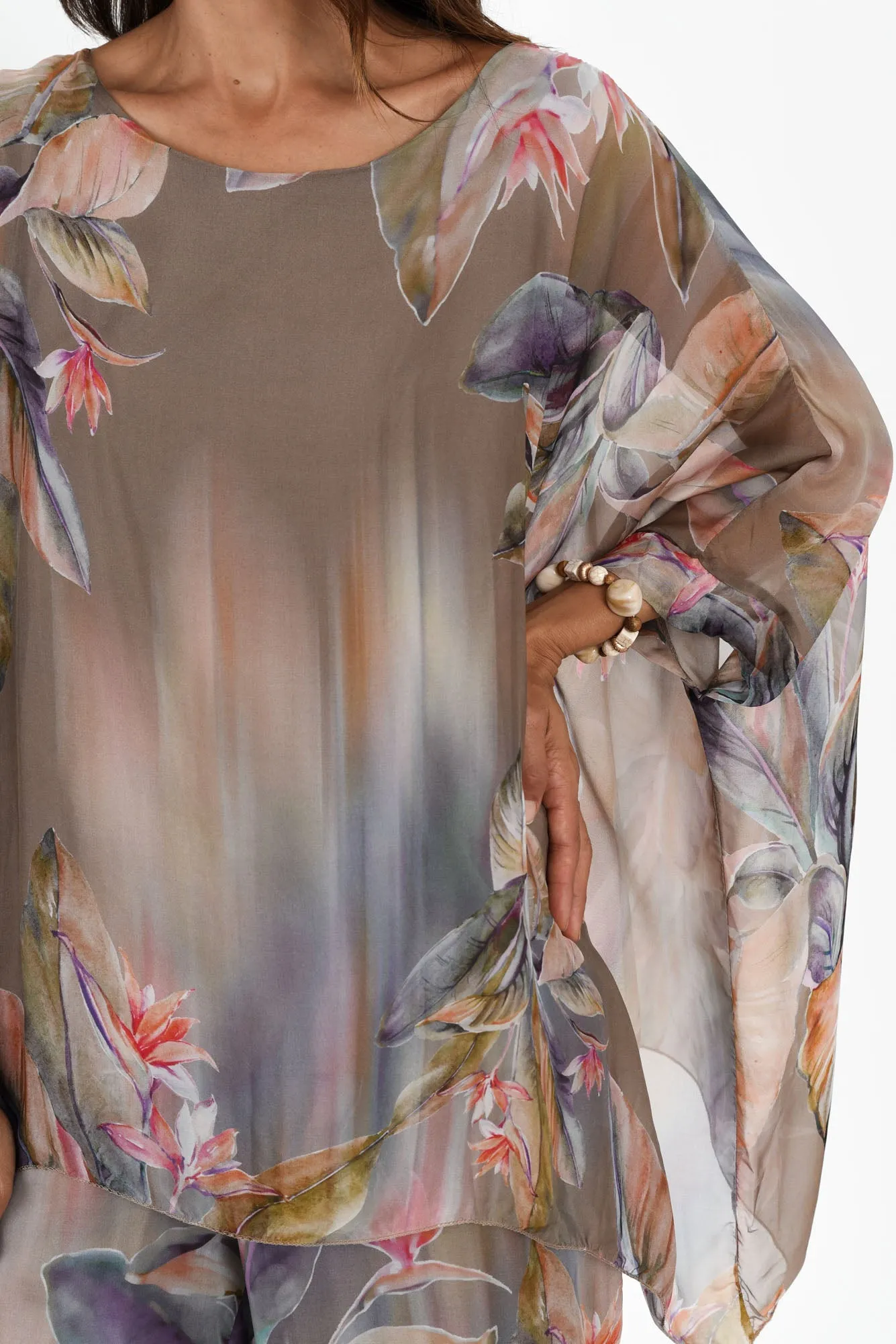Paxos Taupe Tropical Silk Overlay Top sold by Blue Bungalow product image thumbnail 5
