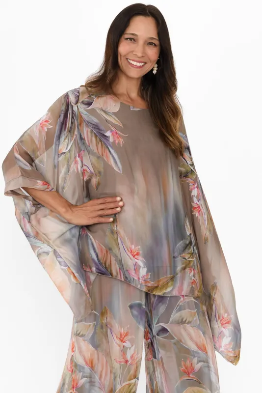Paxos Taupe Tropical Silk Overlay Top sold by Blue Bungalow