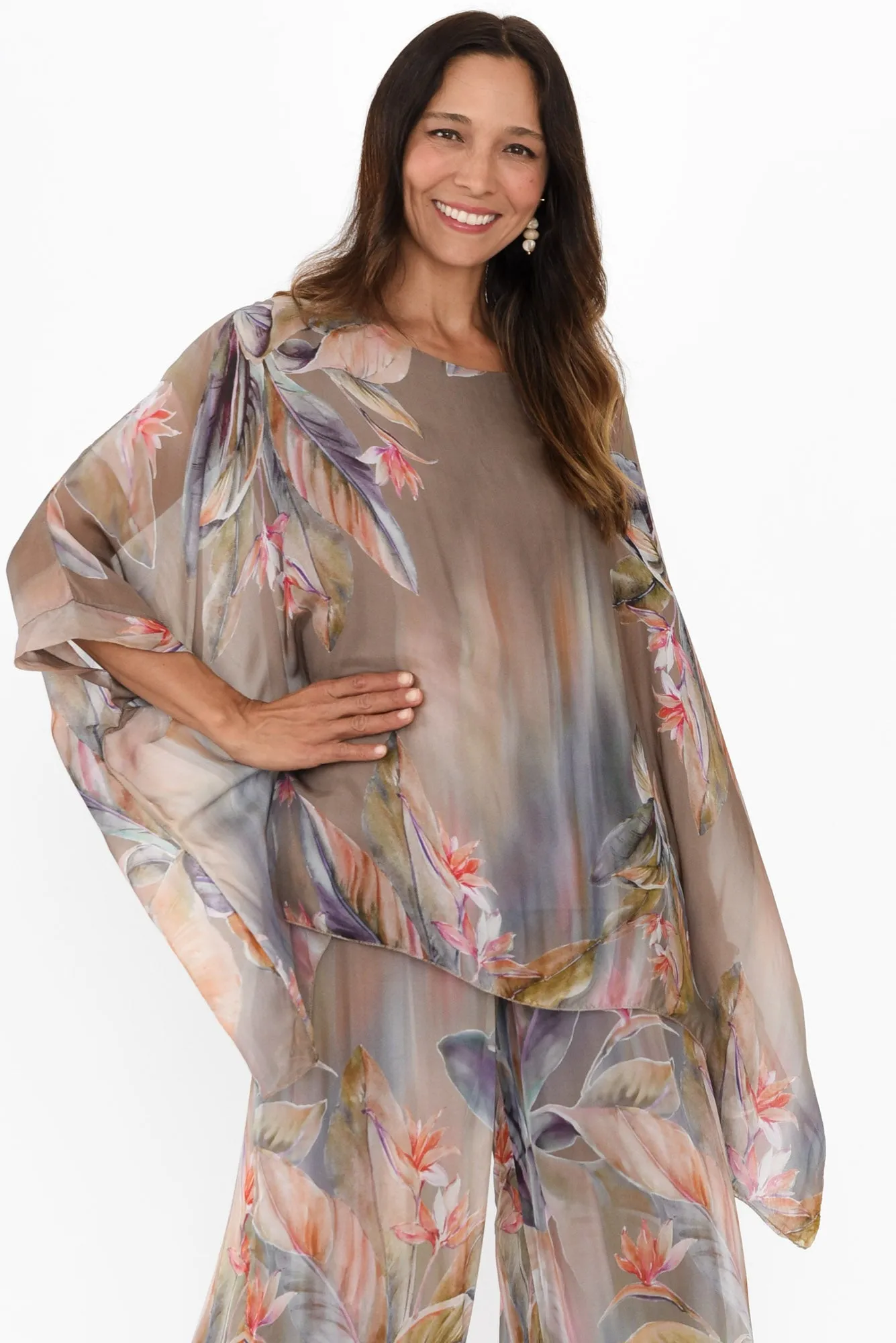 Paxos Taupe Tropical Silk Overlay Top sold by Blue Bungalow