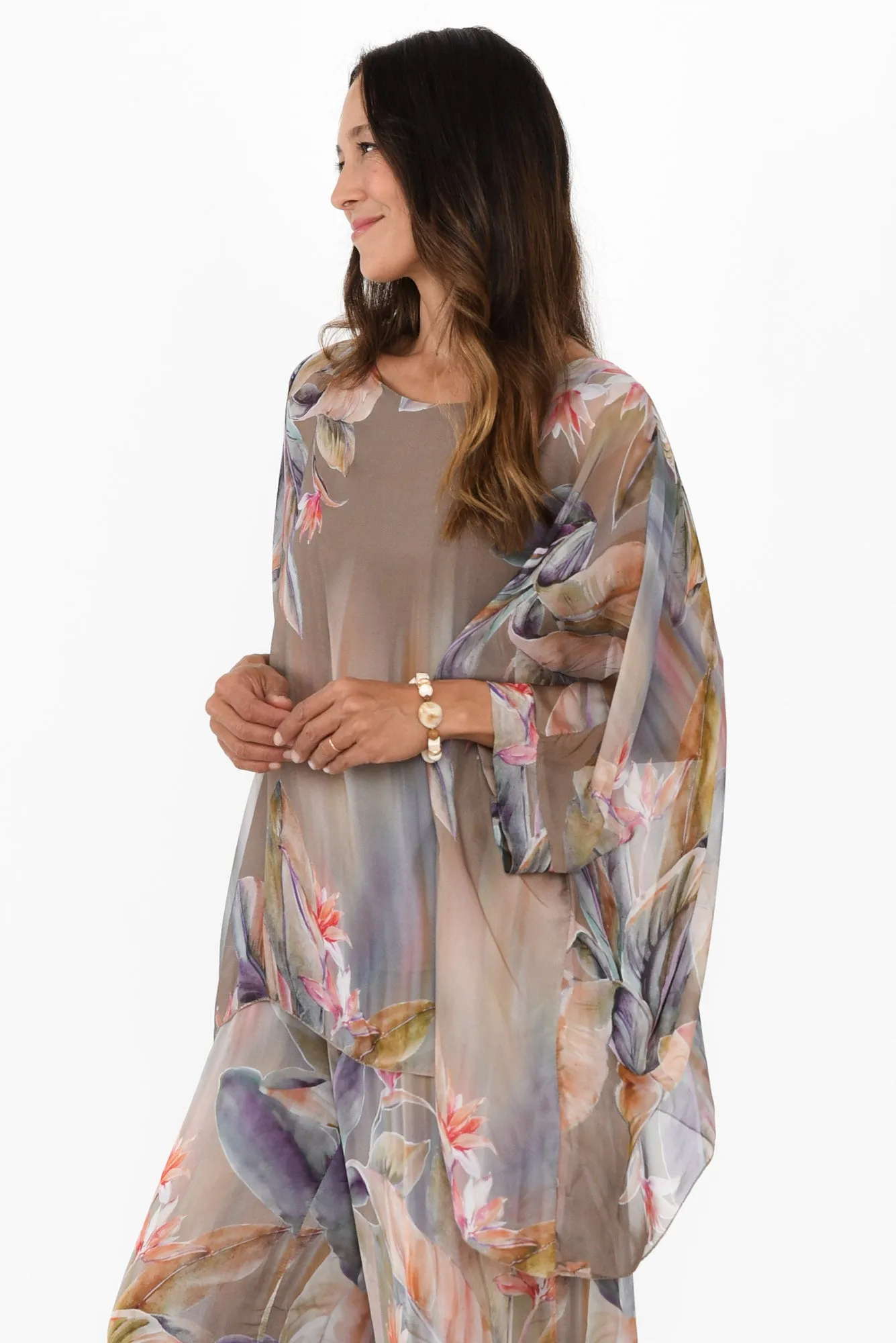 Paxos Taupe Tropical Silk Overlay Top sold by Blue Bungalow product image thumbnail 3