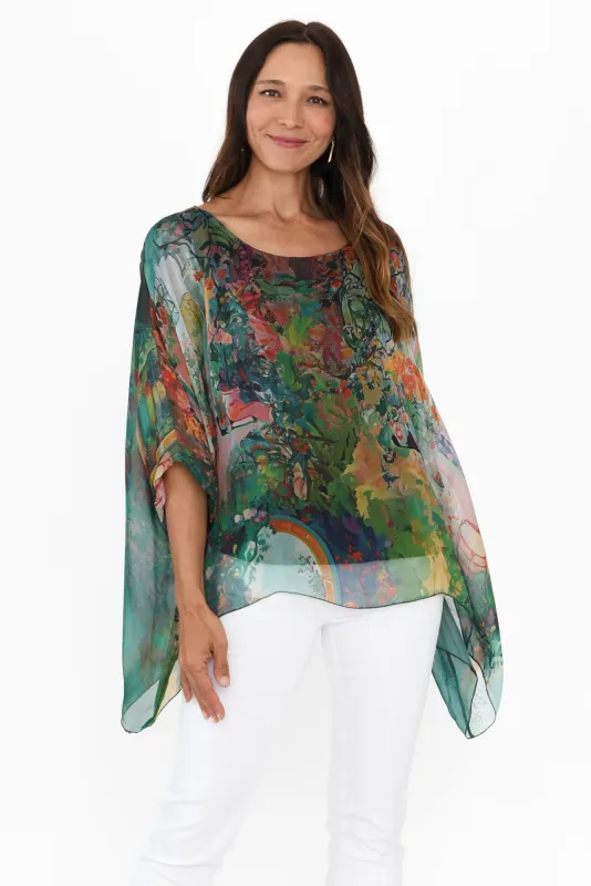 Paxos Green Garden Silk Overlay Top sold by Blue Bungalow