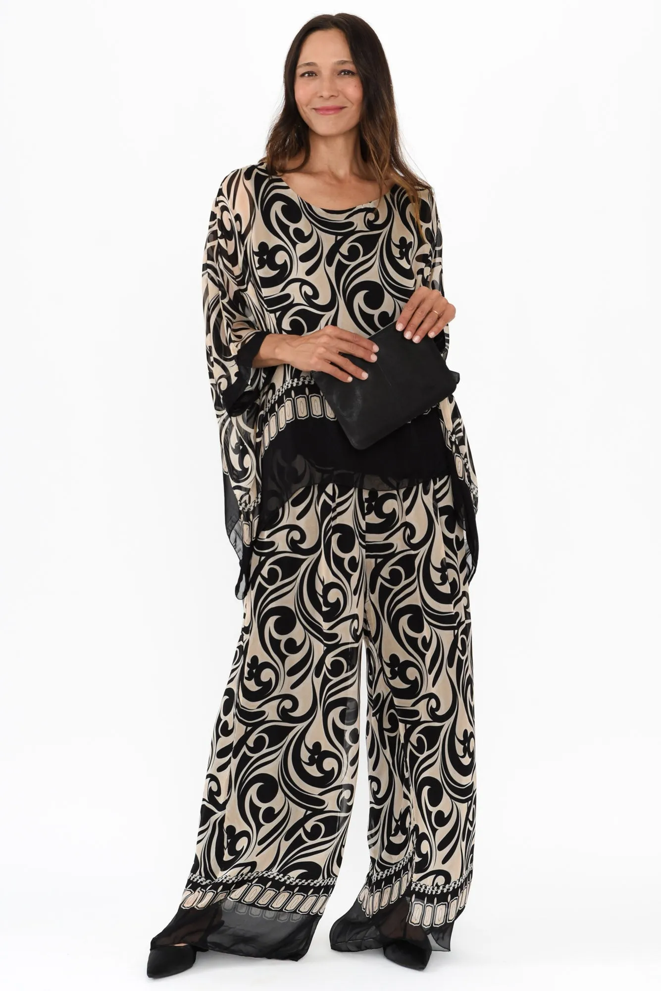 Figaro Black Swirl Silk Pants sold by Blue Bungalow product image thumbnail 2