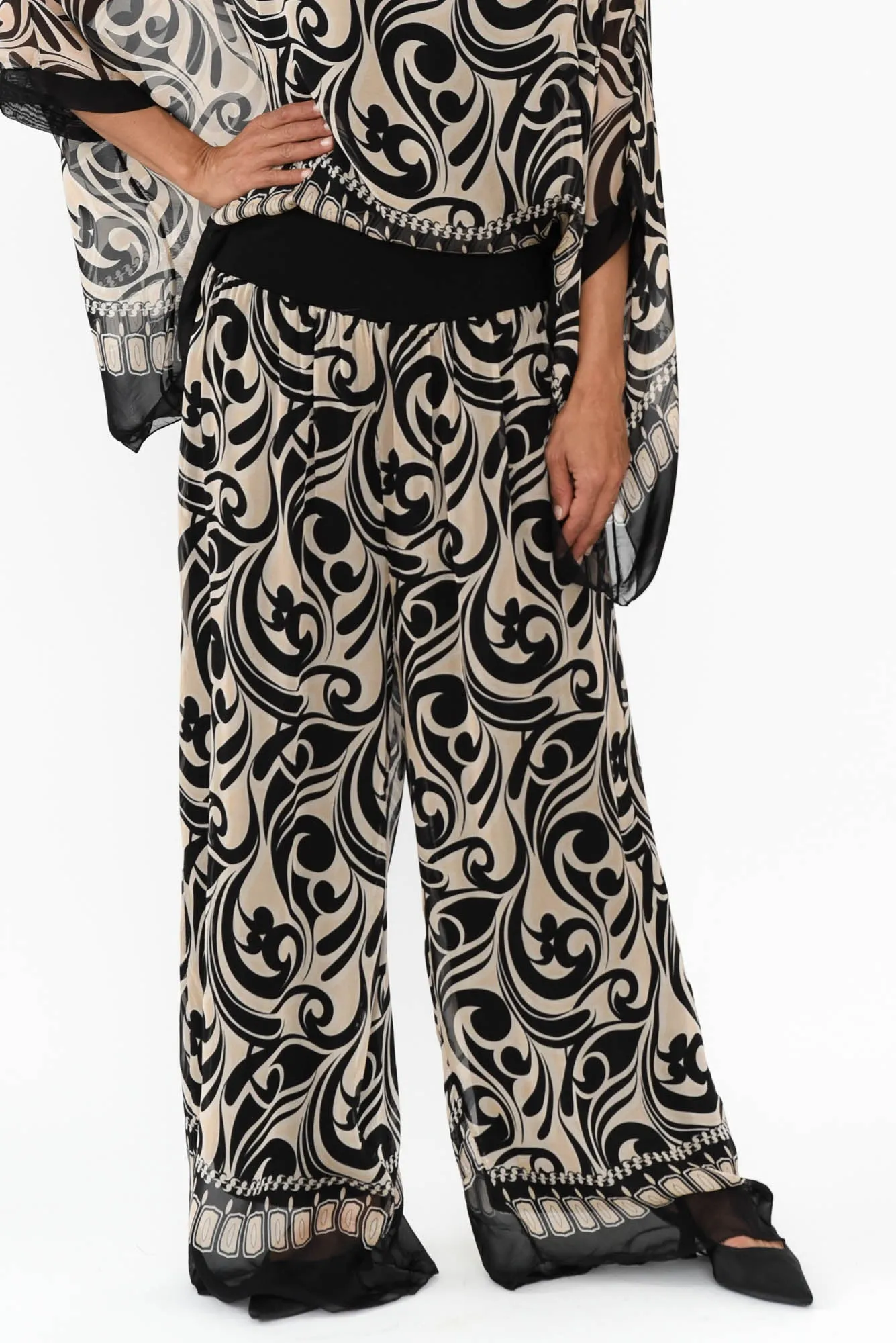 Figaro Black Swirl Silk Pants sold by Blue Bungalow