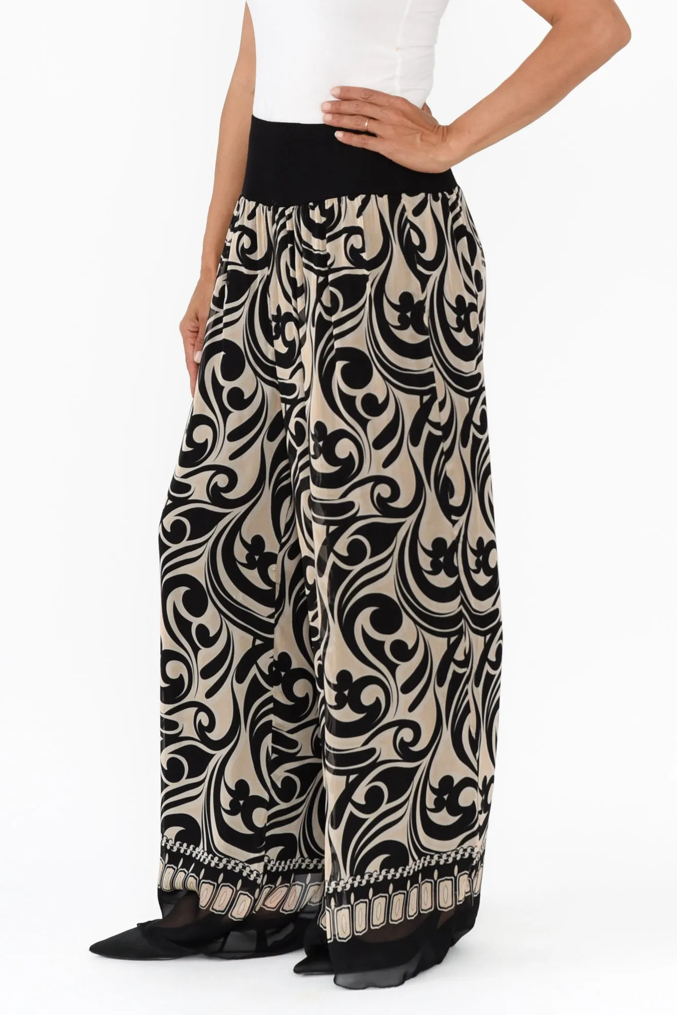 Figaro Black Swirl Silk Pants sold by Blue Bungalow product image thumbnail 3