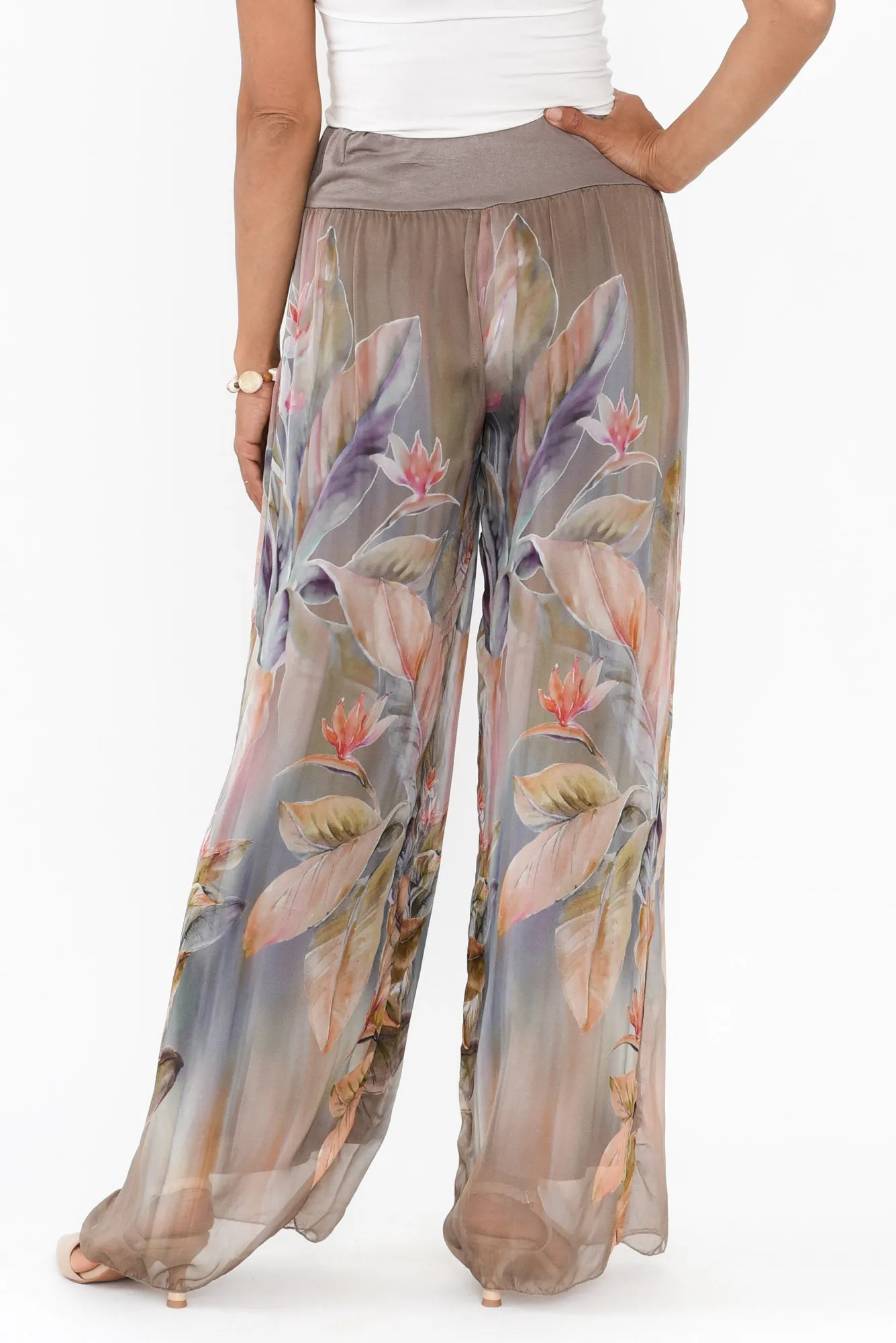 Figaro Taupe Tropical Silk Pants sold by Blue Bungalow product image thumbnail 4