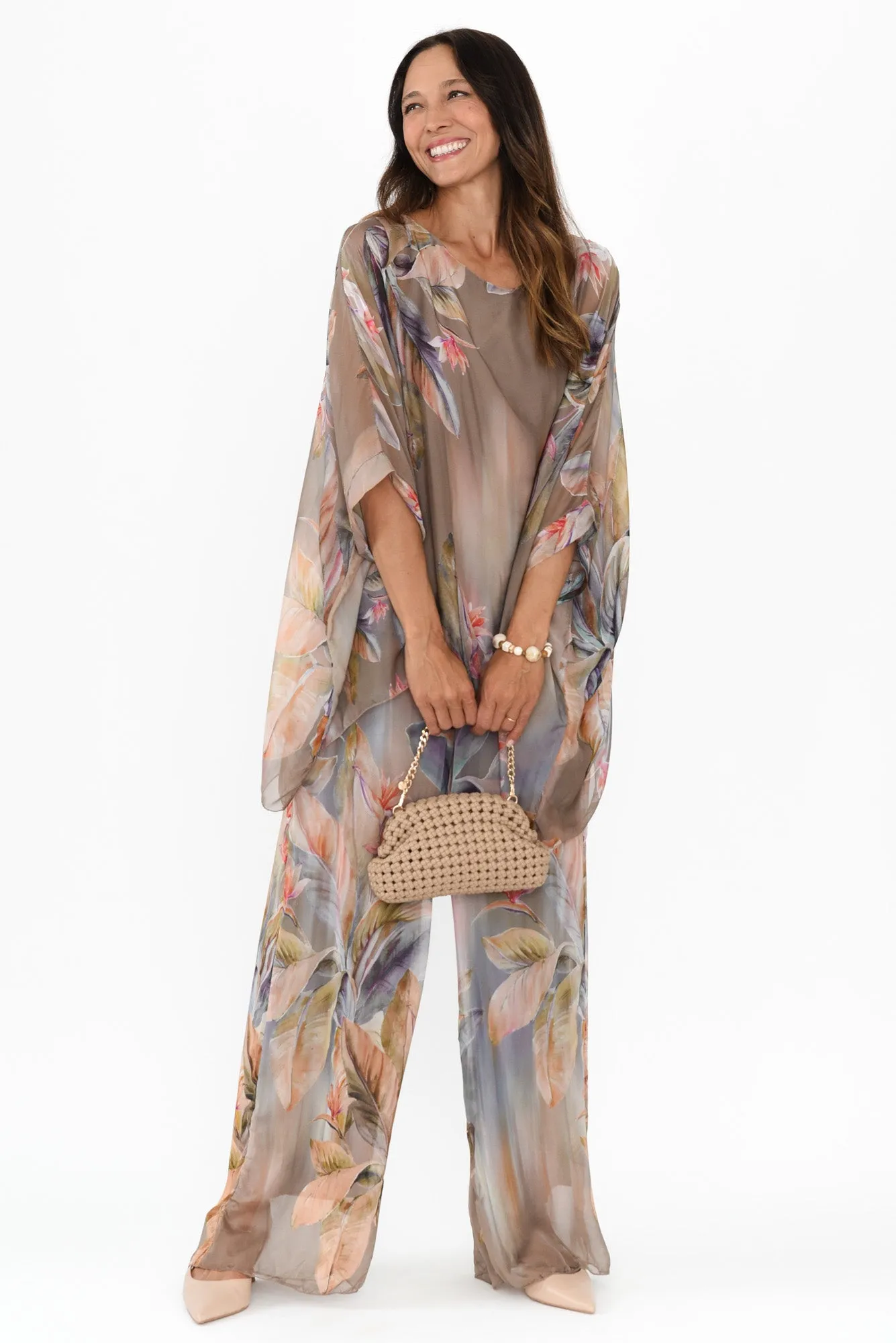 Figaro Taupe Tropical Silk Pants sold by Blue Bungalow product image thumbnail 2