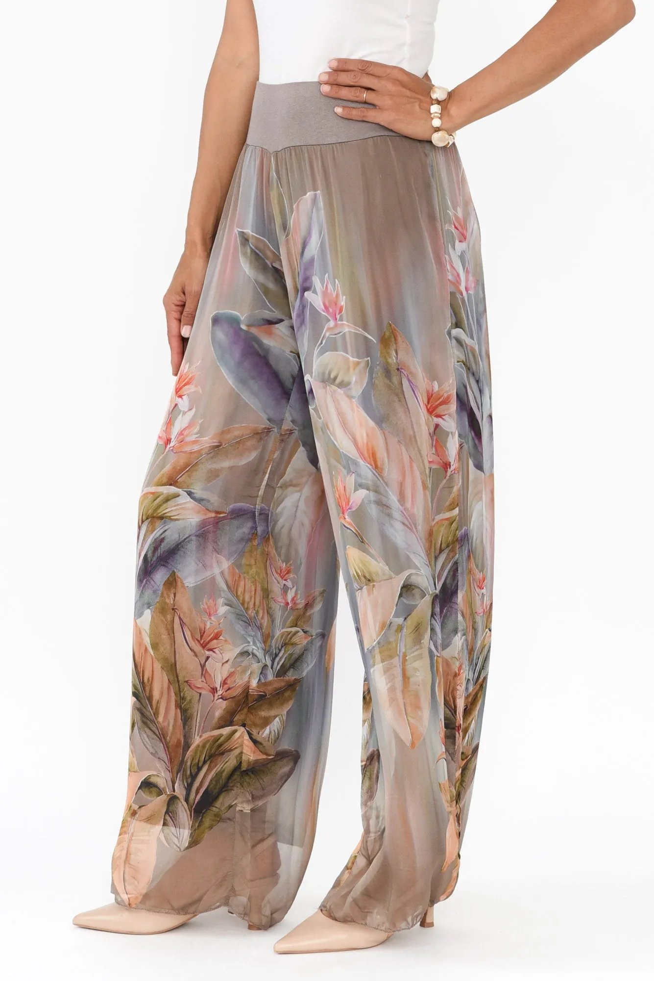 Figaro Taupe Tropical Silk Pants sold by Blue Bungalow product image thumbnail 3