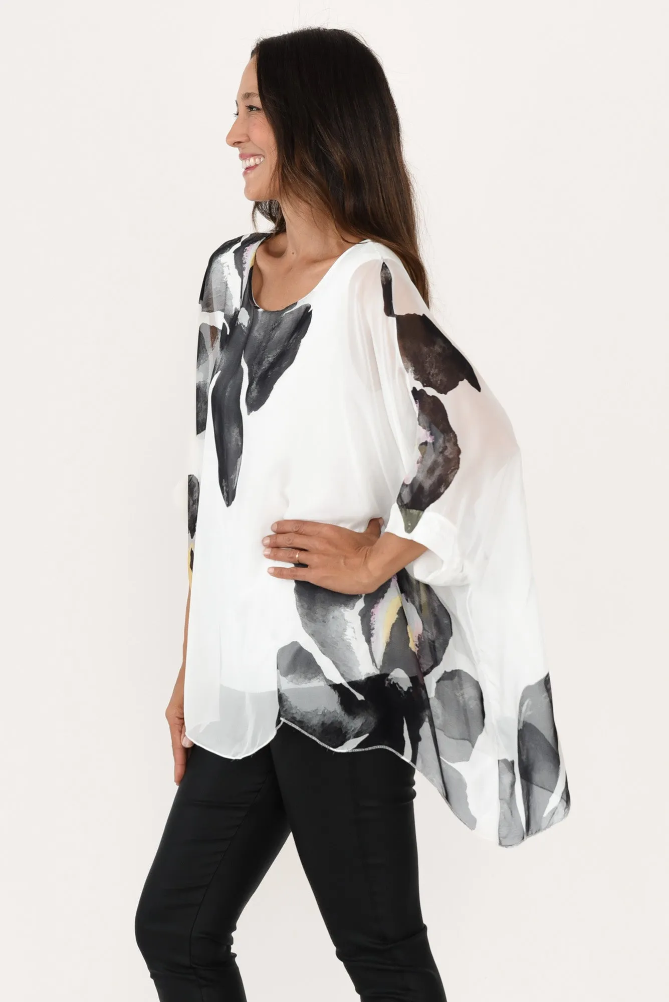 Paxos White Flower Silk Overlay Top sold by Blue Bungalow product image thumbnail 3