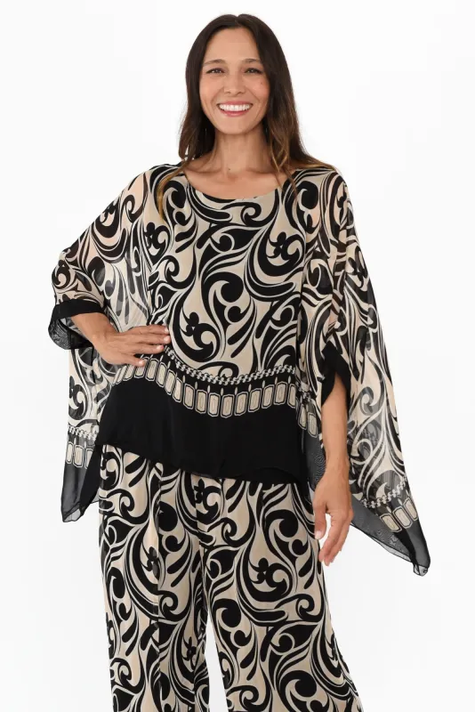 Paxos Black Swirl Silk Overlay Top sold by Blue Bungalow