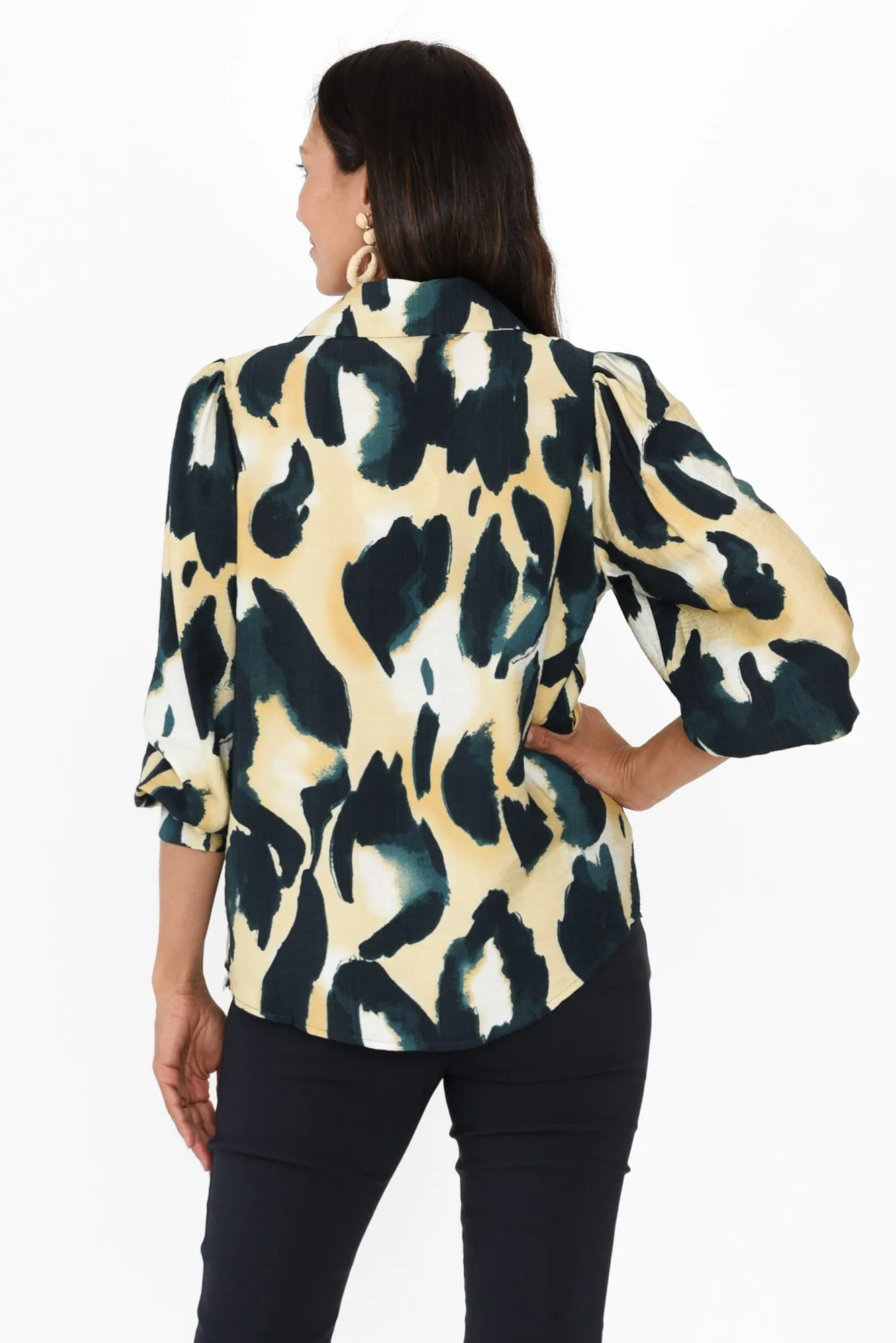 Rowan Cream Abstract Cotton Linen Shirt sold by Blue Bungalow product image thumbnail 4