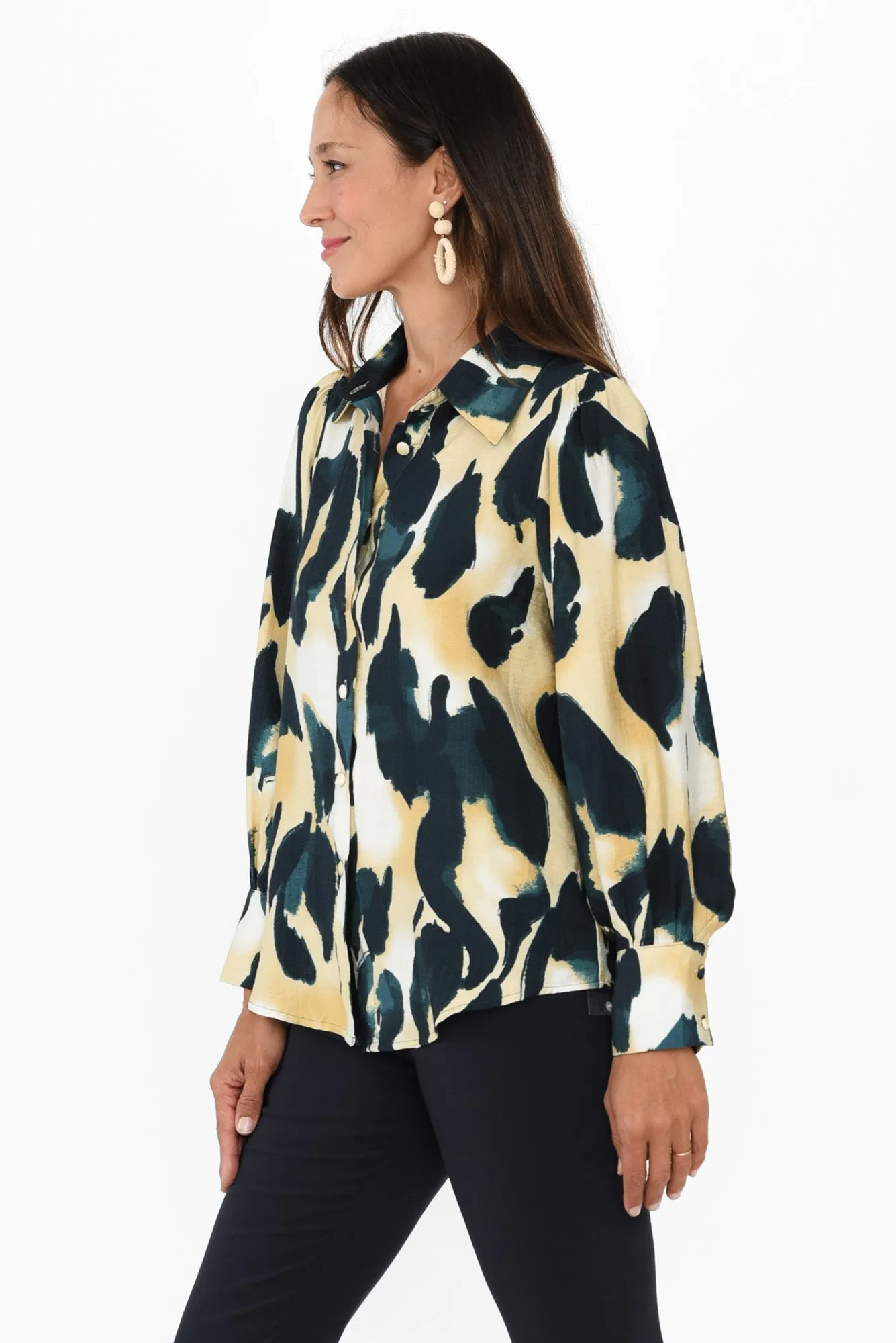 Rowan Cream Abstract Cotton Linen Shirt sold by Blue Bungalow product image thumbnail 3