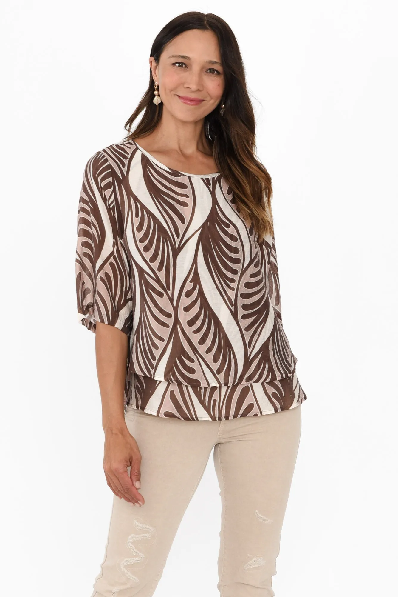 Liora Brown Botanical Layered Top sold by Blue Bungalow