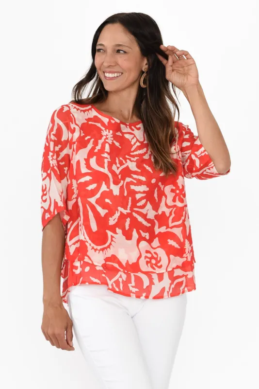Liora Red Tropical Layered Top sold by Blue Bungalow