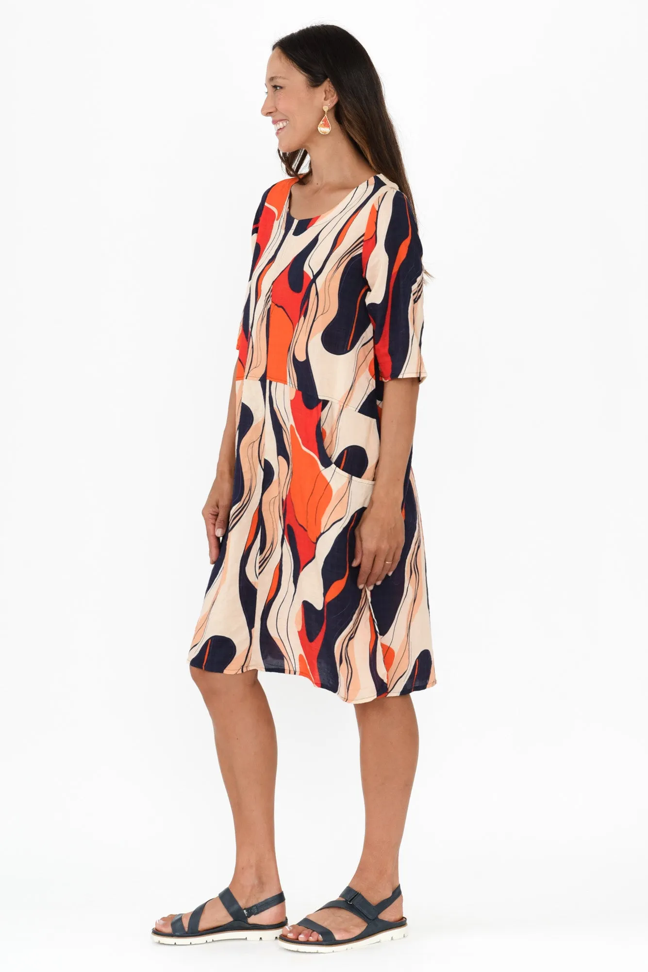 Lilibet Orange Abstract Cotton Pocket Dress sold by Blue Bungalow product image thumbnail 3