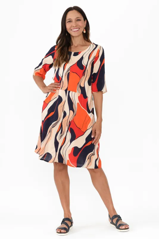Lilibet Orange Abstract Cotton Pocket Dress sold by Blue Bungalow