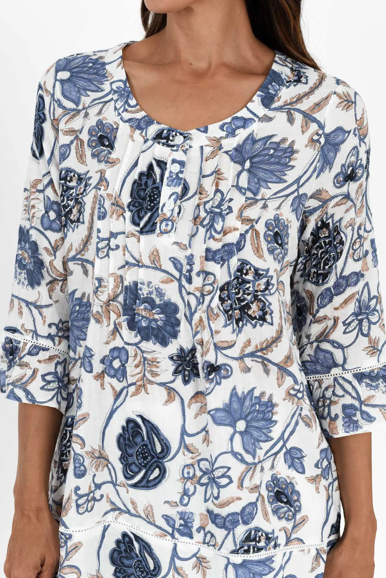 Cassidy Blue Botanical Cotton Sleeved Top sold by Blue Bungalow product image thumbnail 5