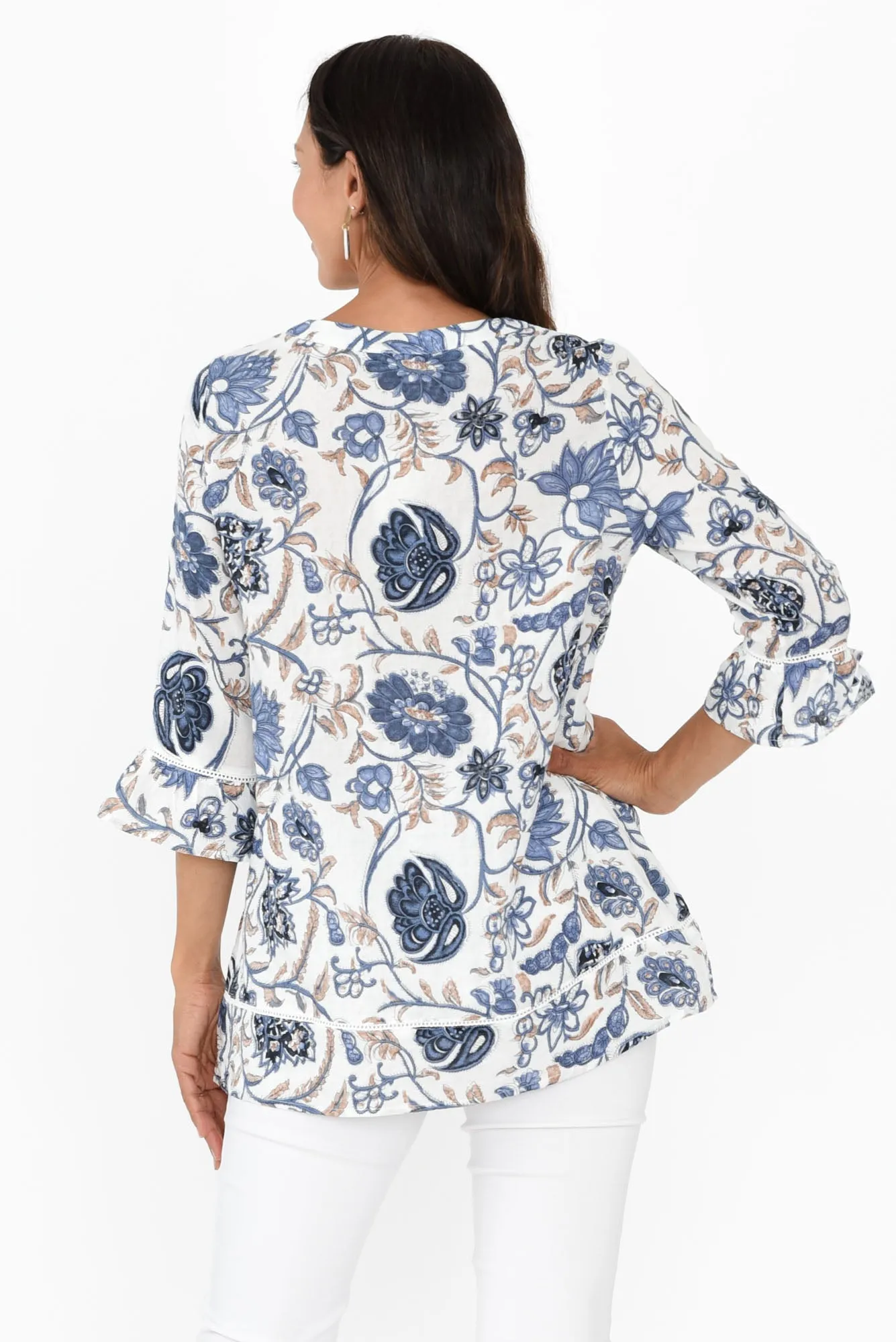 Cassidy Blue Botanical Cotton Sleeved Top sold by Blue Bungalow product image thumbnail 4