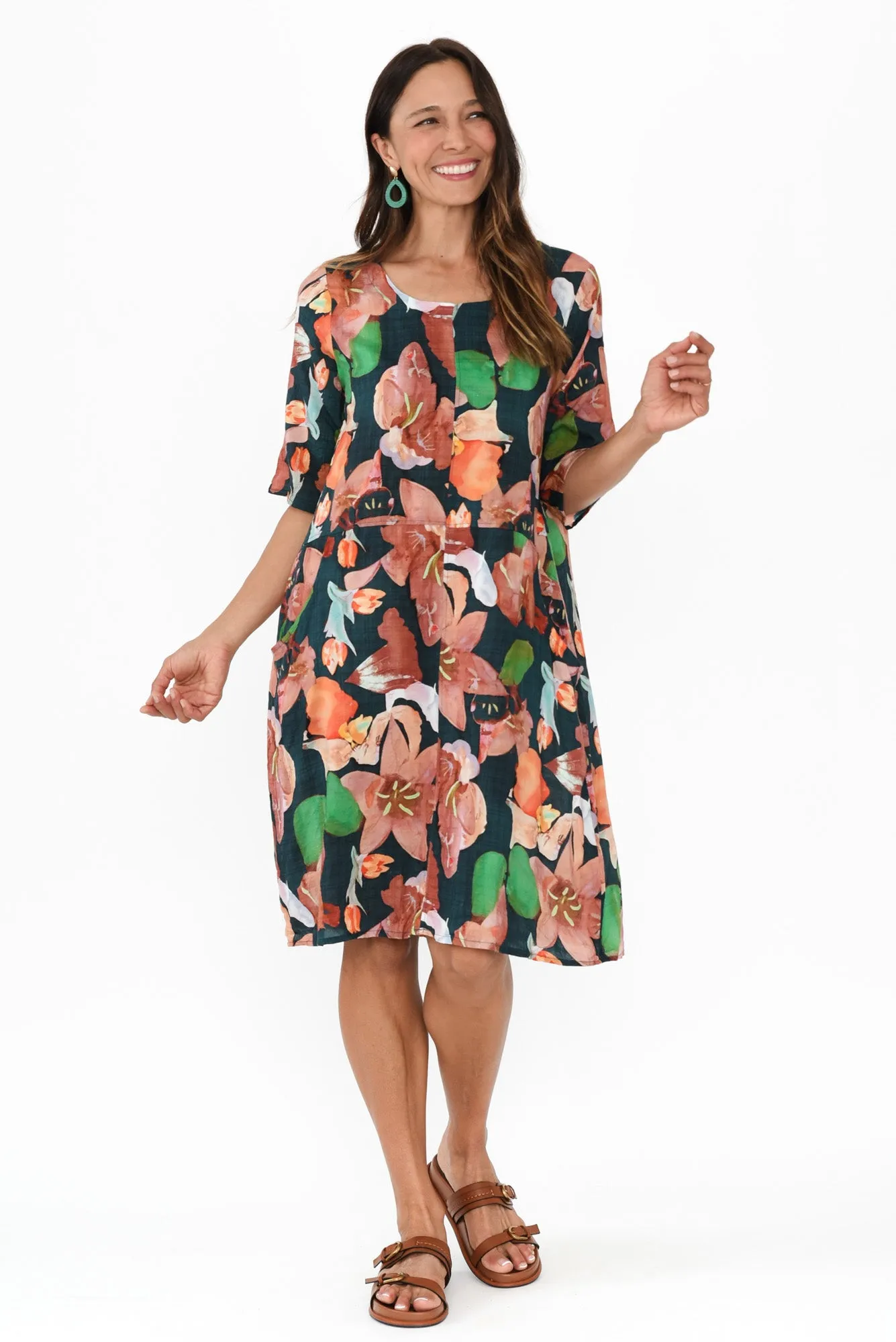 Lilibet Navy Floral Cotton Pocket Dress sold by Blue Bungalow product image thumbnail 2